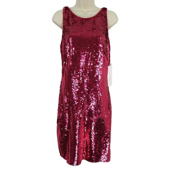 Love Theia Womens 10 Pink Sequin Draped Back Sleeveless Sheath Dress 9212238 NEW - Picture 1 of 12